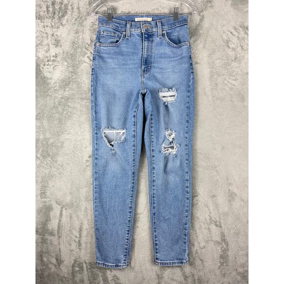 Levis High Waisted Mom Jeans 26 Distressed Light Wash Stretchy High Rise Grunge - Picture 16 of 16